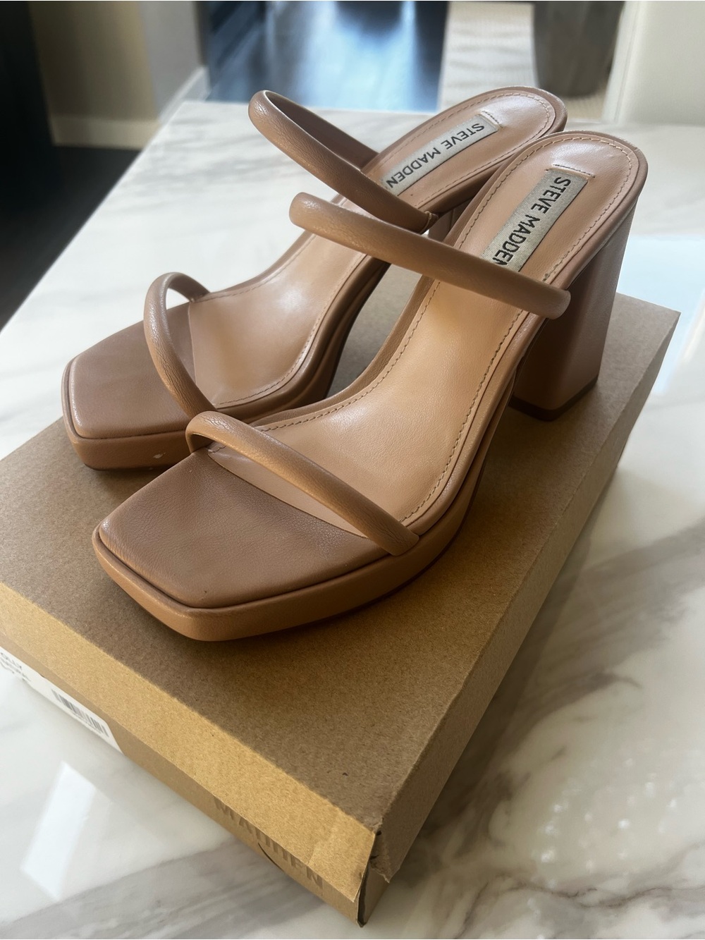 Steve Madden Cognac Double-Strap Block Heel Sandals